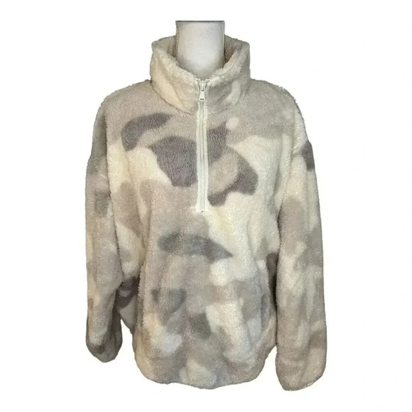 NEW Chaps Women’s Large‎ Gray 1/2 Zip Camo Fleece Sweatshirt NWT - Picture 1 of 6